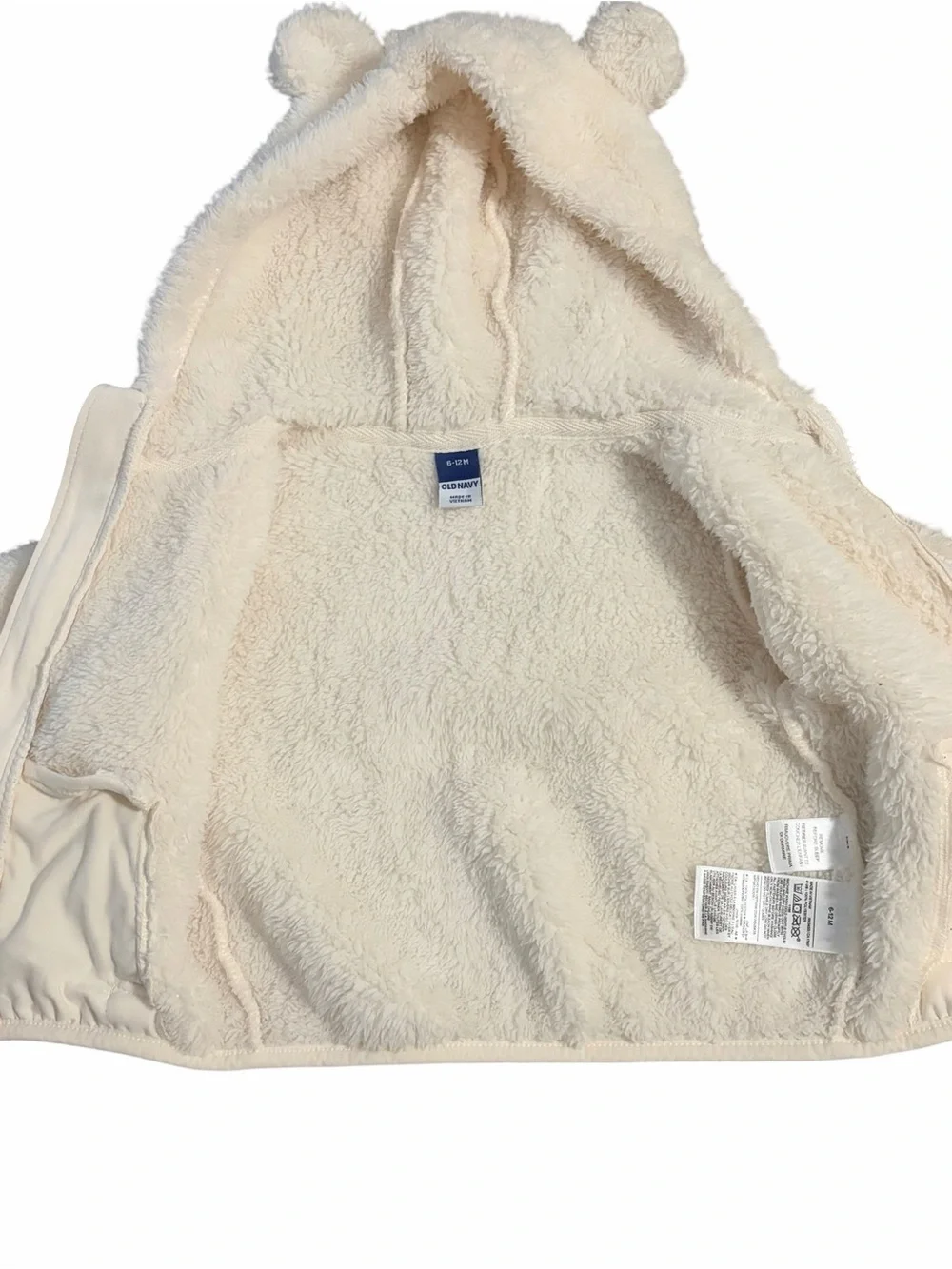 Old Navy Cream Plush Bear-Ear Zip Jacket for Kids 6-12M